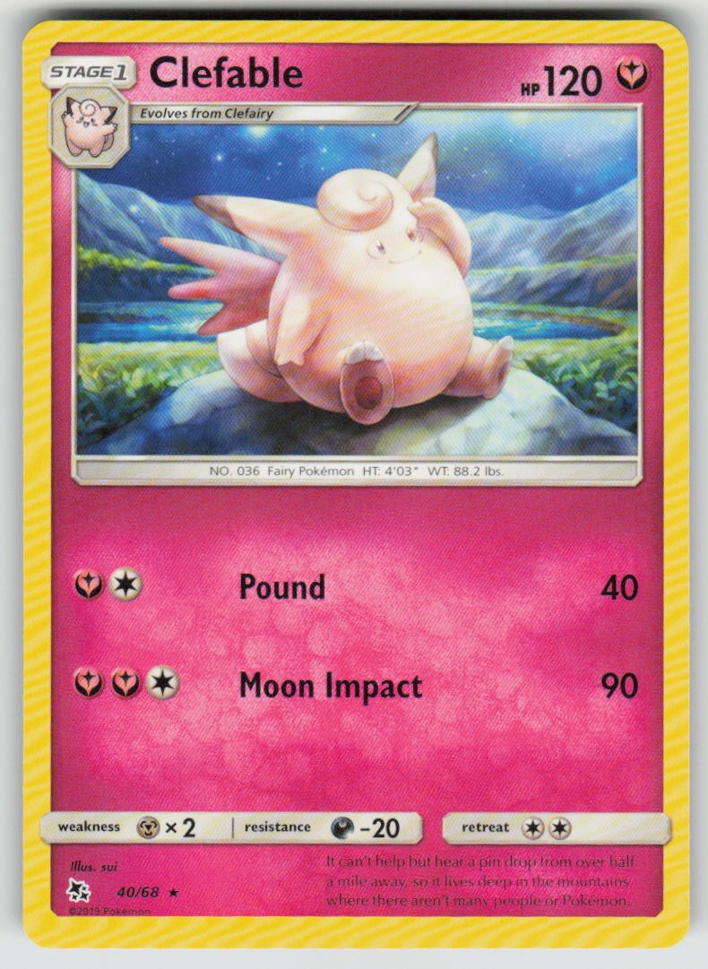 Clefable 40/68 Rare Hidden Fates Pokemon NM