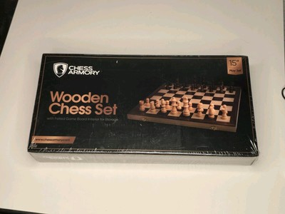 Chess Armory Magnetic 15 Inch Wooden Chess Set with Maple and Walnut board
