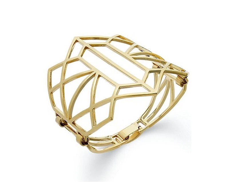New Juicy Couture Fashion Hinge Snap Princess Geo Cuff Bracelet Gold Tone - Image 4 of 4