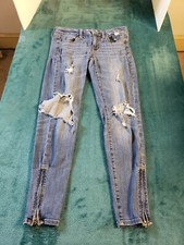 American Eagle Jeans Womens Sz 6 Blue Stretch Pants Mid Rise Jegging Zip Detail