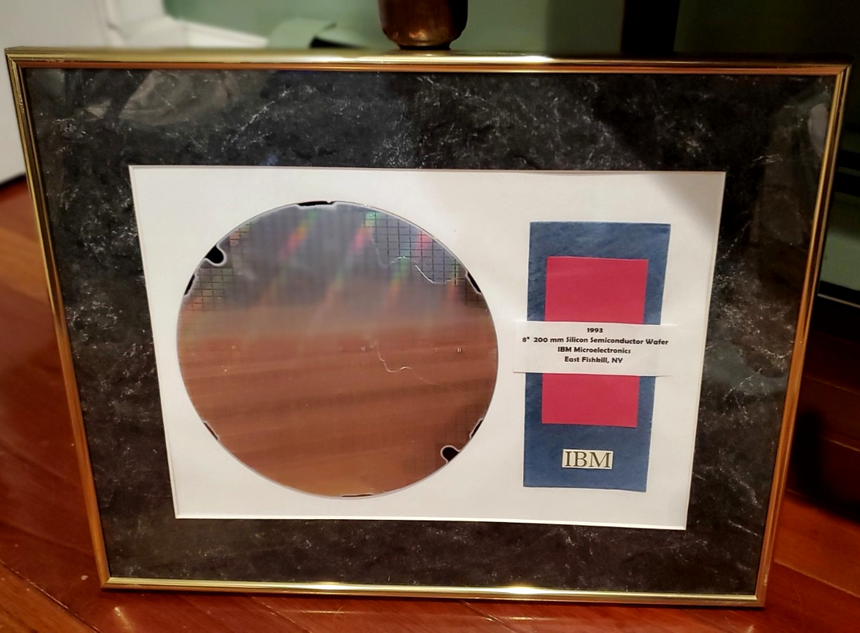 GENUINE IBM 8" 200mm Silicon Semiconductor Wafer in Metal Frame 18" x 14" Framed