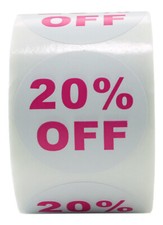 54 Rolls of "20% OFF" Discount Labels (500 labels/roll, 1.5" diameter) BPA Free!