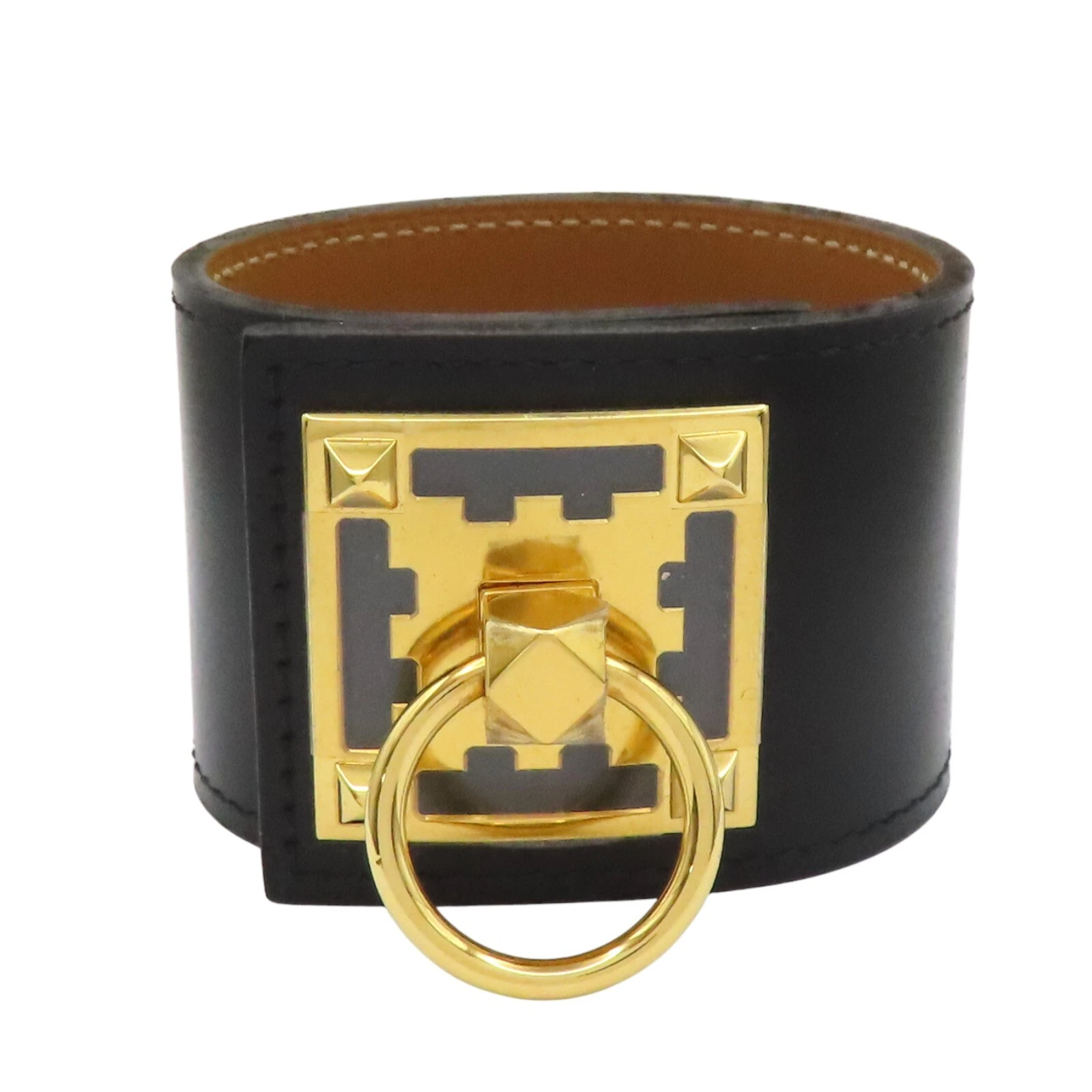 HERMÈS Bracciale HERMES Creneau vitello nero placcato oro