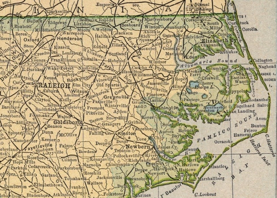 1908 Vintage North Carolina State Map of North Carolina Wall Decor ...