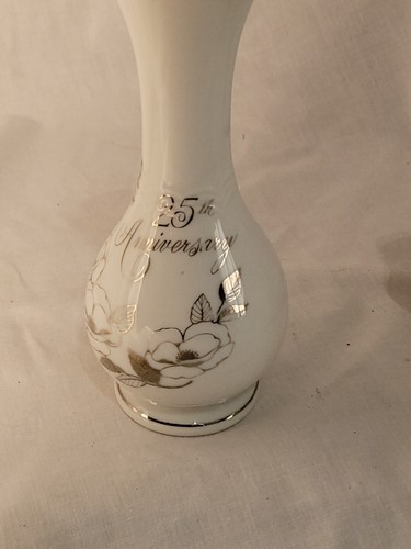 Lot 3 25th Anniversary Candy Dish, Vase And Bell SET Silver Trim - Picture 3 of 21