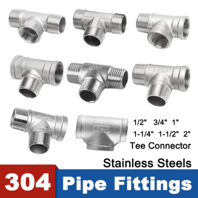Stainless Pipe Fitting Tee Connector T-Shape Female Male Thread 1/2'' 3/4'' 1'' 2''