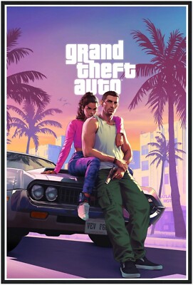 GTA VI Framed Poster, Pre-Launch 2025 Art, Vice City Sunset Aesthetic Collected