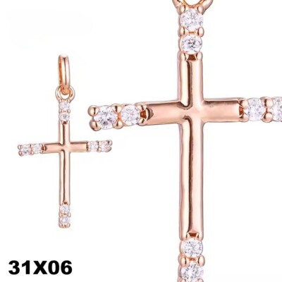 Kreuz Anhänger 585 Roségold plattiert Zirkonia inkrustiert