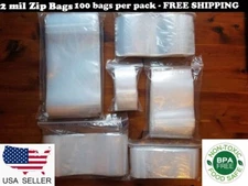 100 Clear Reclosable Zip Seal Lock Bag Plastic 2 Mil Jewelry Zipper Baggie 2Mil