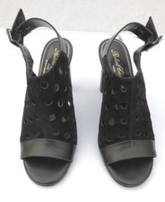 Robert Clergerie VTG 90s black suede block open toe heels 7 / 38 France orig 250