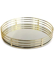 Accents by Jay 263256 Gold Metal and Glass Round Serving Tray