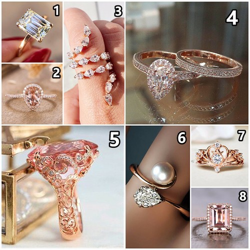 8 Styles 14k Rose Gold Plated Rings Cubic Zircon Wedding Jewelry Size 6-10 - Picture 2 of 24