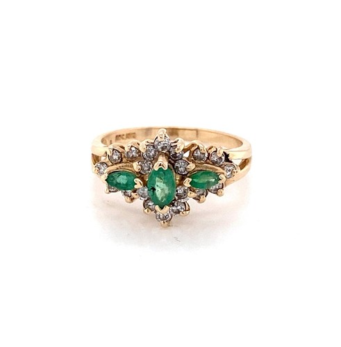 Vintage Emerald Marquise and Diamond Accent Ring