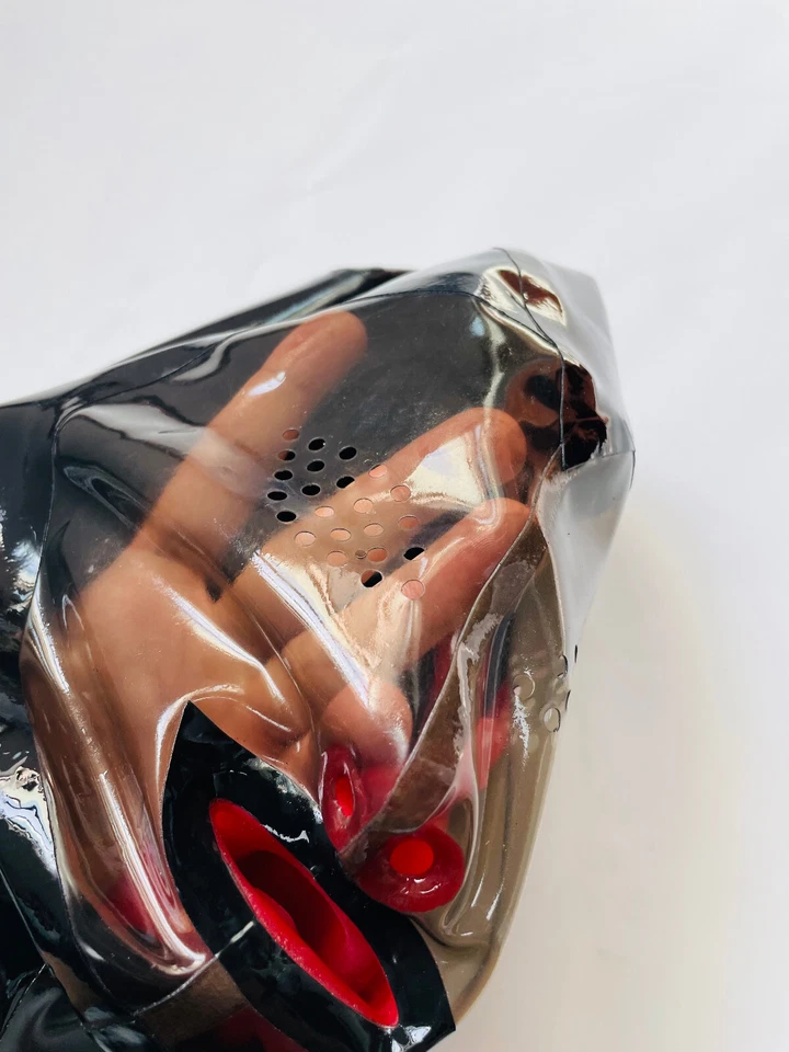 Latex mask transparent black & black mesh eyes 15cm long nose tube red teeth - Image 4 of 4