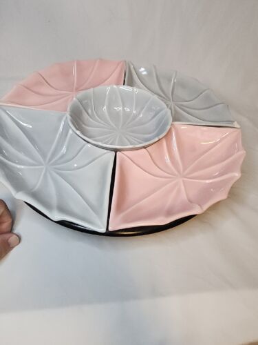Rosemead Ceramic L550 Pink Gray Party Snack Bowls Chips Dips Veggie Lazy Susan - Picture 7 of 18