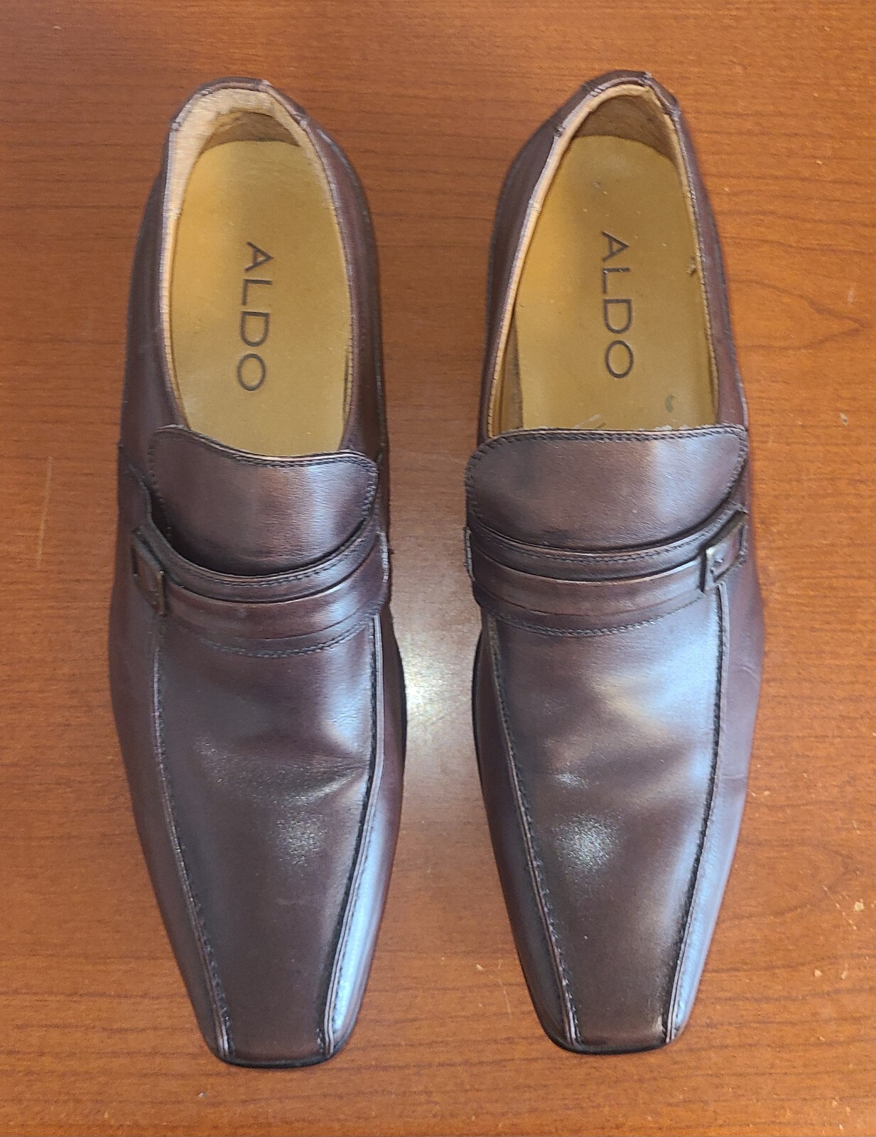 Aldo Men's Brown Leather Slip-On Shoes Sz 7.5 Classic Square Toe Elegant Style
