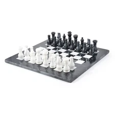 Handmade Marble Chess Set Includes 12X12 Inch Stone Board Black and White