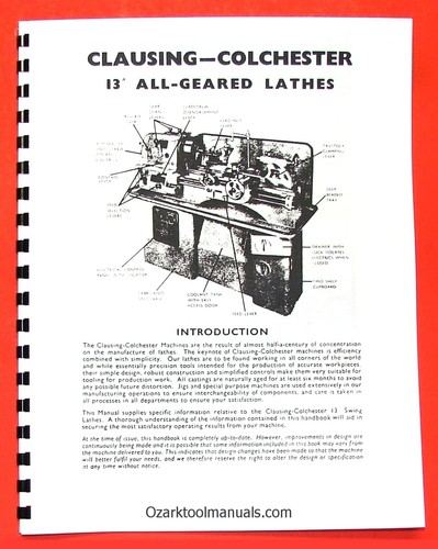CLAUSING-Colchester 13"x24" 13"x36" Metal Lathe Owners Operator Part Manual 0160 - Picture 2 of 10