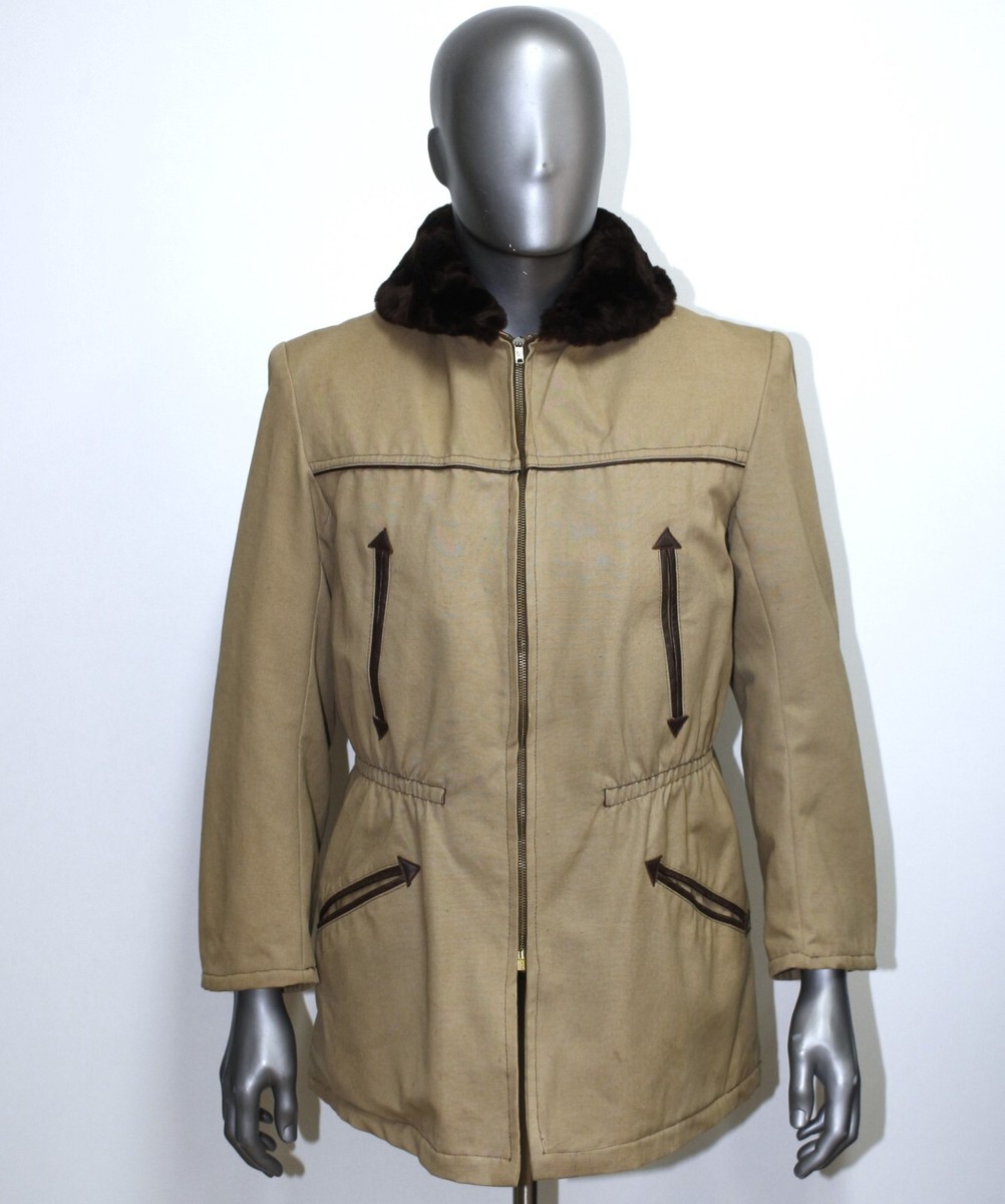 40/50s French Waterproof Light Brown Canvas Zipped Coat