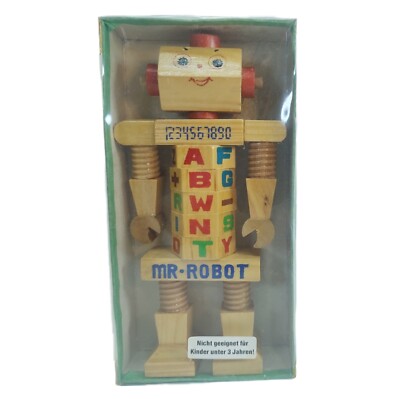 Mr. Robot Holzspielzeug Vintage Figur ca. 20 cm 90s Retro Roboter Holz NEU & OVP