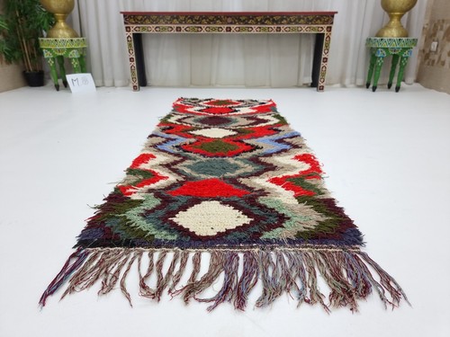 Moroccan Handmade Vintage Rug 2'4x6'2 Abstract Berber Red Cotton Tribal Carpet - Picture 11 of 11