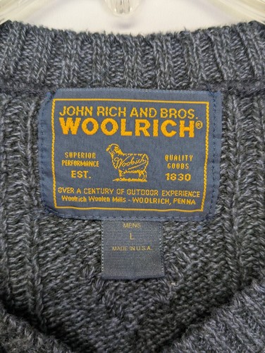 Vintage Woolrich Sweater Vest Mens Large Blue V Neck Made USA Classic Cable Knit - Picture 2 of 6