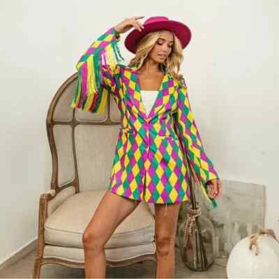 BiBi MARDI GRAS DIAMOND PATTERN RRINGED SINGLE BLAZER