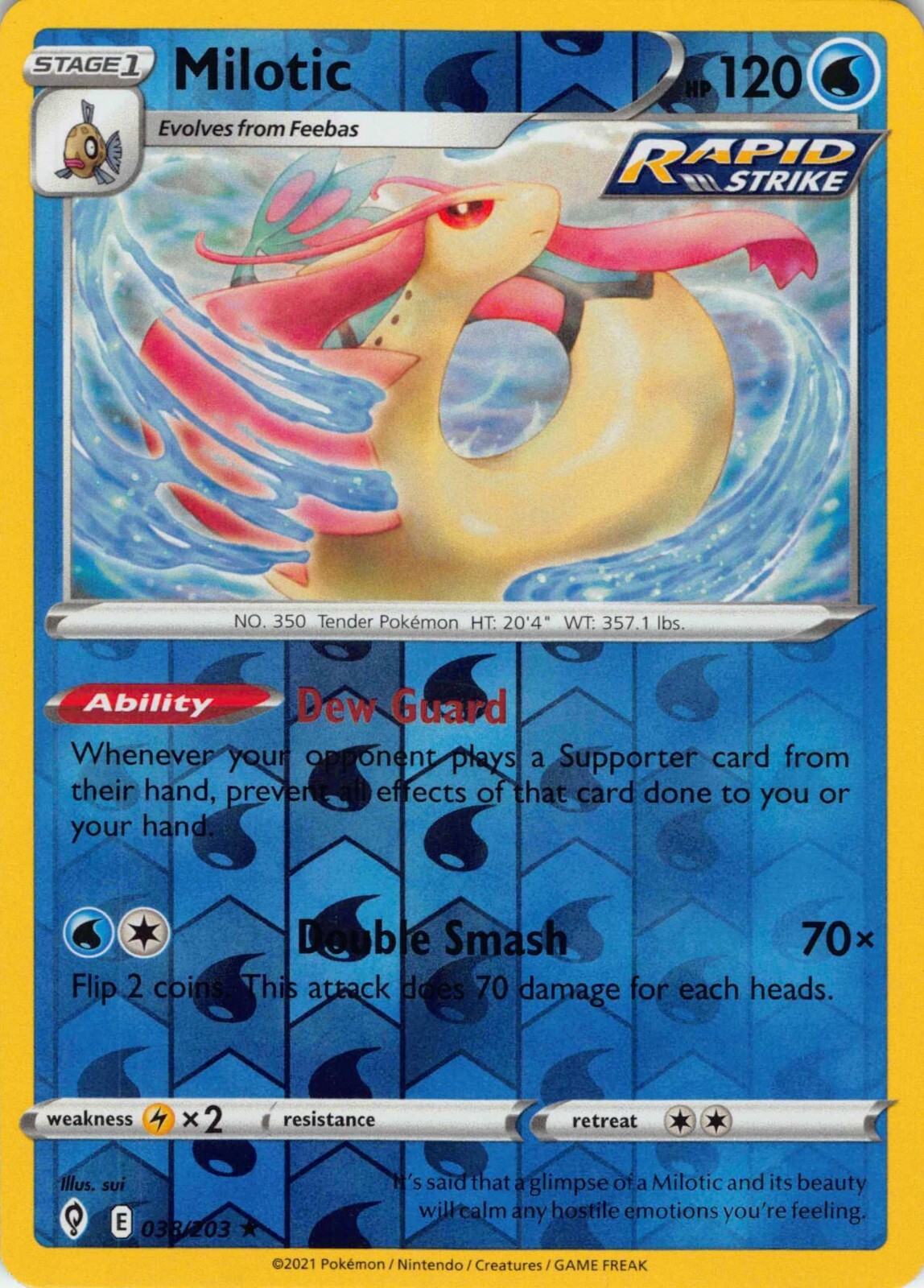 Milotic 38/203 Evolving Skies Reverse Holo Rare Pokemon Card TCG 038/203 Pokémon