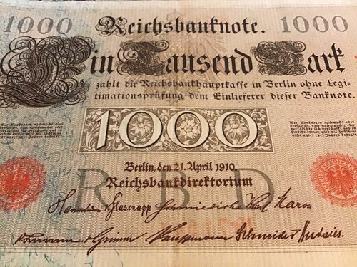 Lot von 10 x deutschen Banknoten. 1000 Mark. Datiert 1910. Vintage Set. - Bild 2 von 5