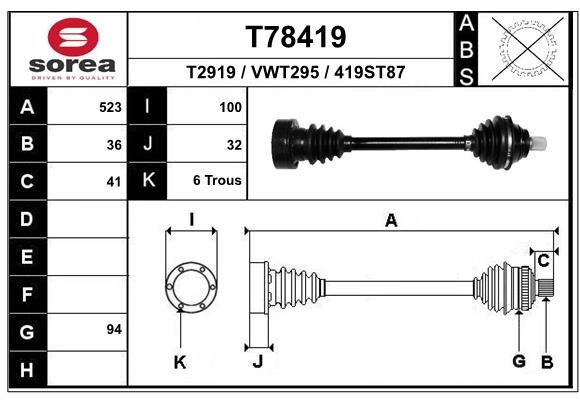 Antriebswelle Vorne Links 523Mm FüR Audi A3 8V Cabrio Limo Sportback Skoda-image