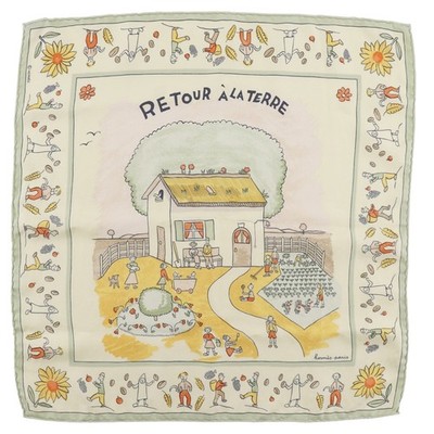 HERMES Gavroche RETOUR A LA TERRE Carree45 Return to home scarf Green/beig...