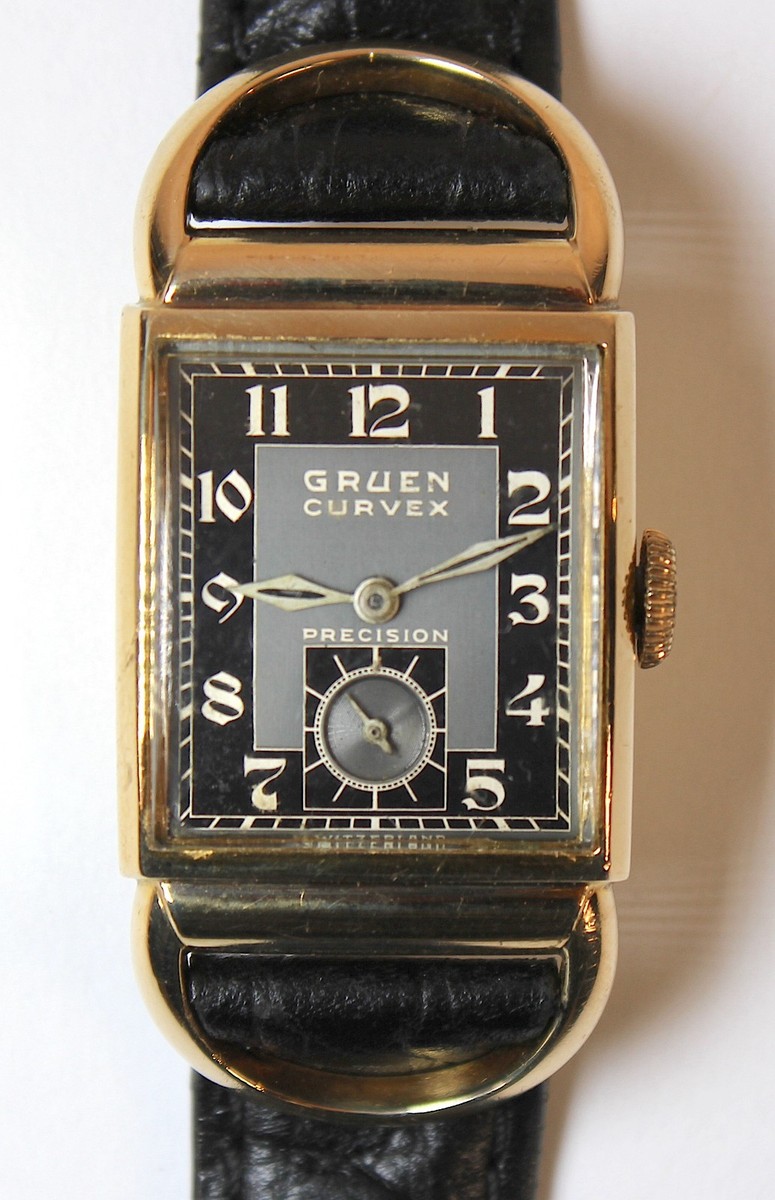 1937 Gruen Curvex Precision Watch Rare Black Dial 10KRG