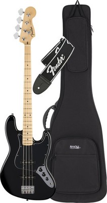 Fender Standard Jazz Bass Black 4-Saiter E-Bass Set Softcase Gurt