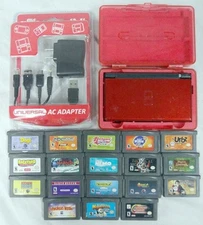 Nintendo DS Lite USG-001 Red Handheld Video Game Console Bundle w/ 18 GBA Games!