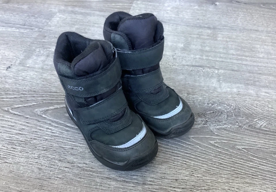 Ecco Winter Snow Toddler Size 24 7.5 Boys Boots GORETEX Black Suede Leather - Image 2 of 4