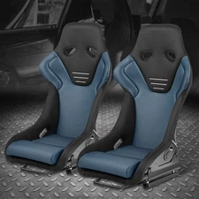 Pair of Universal Blue Microfiber Suede Fixed Racing Bucket Seats w/ Sliders