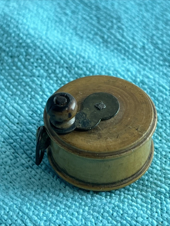 Antique Wooden Fishing Reel Sewing Tape Measure Inches - Image 3 of 4