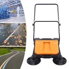 Walk-Behind Outdoor Hand Push Floor Sweeper Lawn Sweeper Leaf Grass Collector US