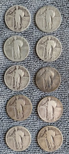 Lot of 10 circulated Standing Liberty Quarters - various dates