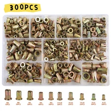 Zinc Steel Rivet Nut Kit 300 Pcs Rivnut Nutsert Assort 150pcs Metric+150pcs SAE