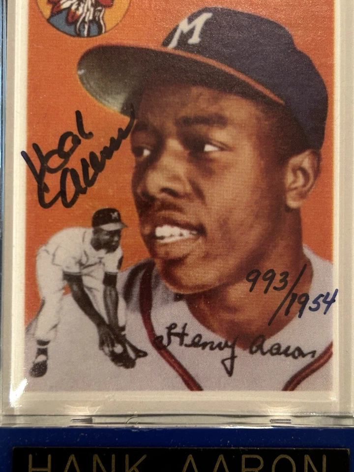 1991 East Coast National Hank Aaron 1954 Topps reimpresión automática/1954 en tarjeta negrita Foto 2 de 3