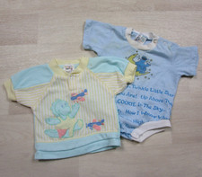Vintage 80s Baby Romper Shirt Lot of 2 Size 0-6 MOS Cookie Monster Dinosaur