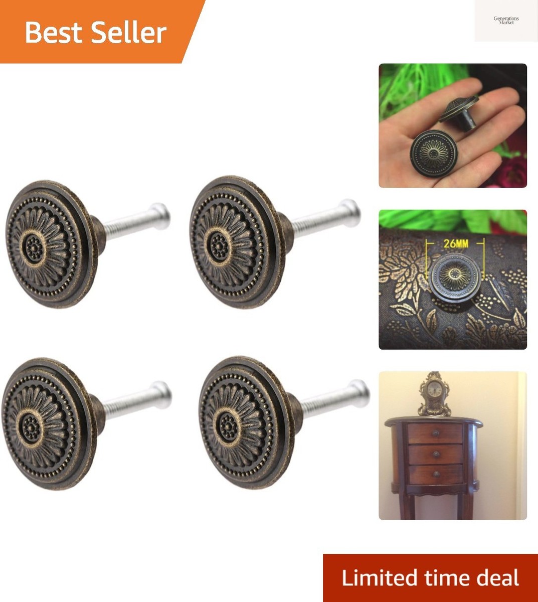 4Pcs Small Vintage Style Single Hole Cabinet Knobs Drawer Handles for  Cupboar...