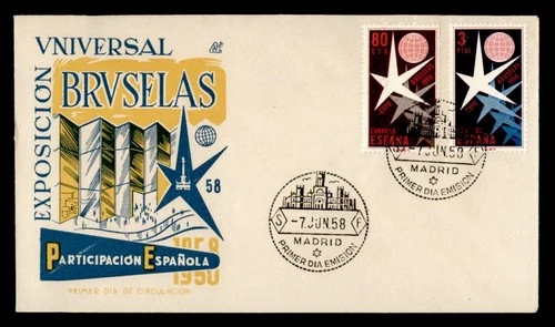 DR WHO 1958 SPAIN FDC BRUSSELS UNIVERSAL EXPO DD CACHET COMBO M66978