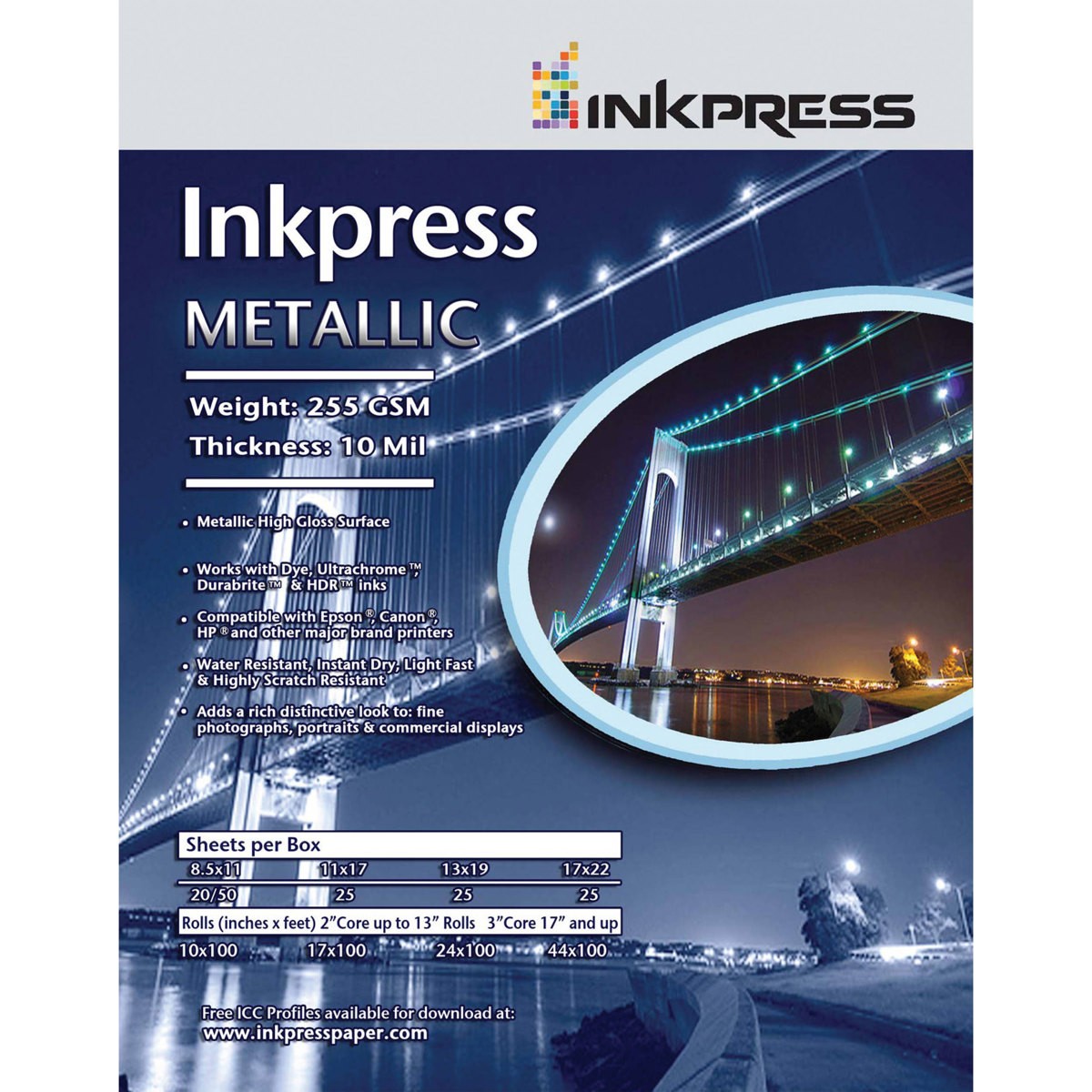 Inkpress Metallic Gloss Inkjet Paper, 255 gsm, 10 mil, Metallic Glossy Surface