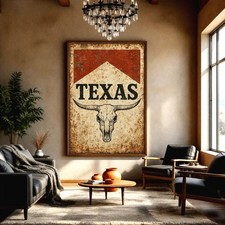 Texas Longhorn, arte de pared retro de Texas, decoración vintage de Texas, impresión occidental