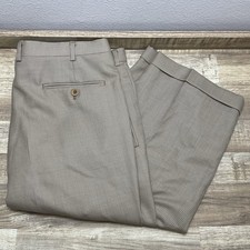 Brioni Sport Pleated Cuffed Dress Pants Mens 36R Tan Wool Check 28" Italy READ