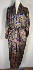 Linda Bis Paisley Satin Robe & Nightgown Set Women’s – Royal Blue Multicolor