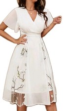 SHEIN Large Floral White Dress Midi