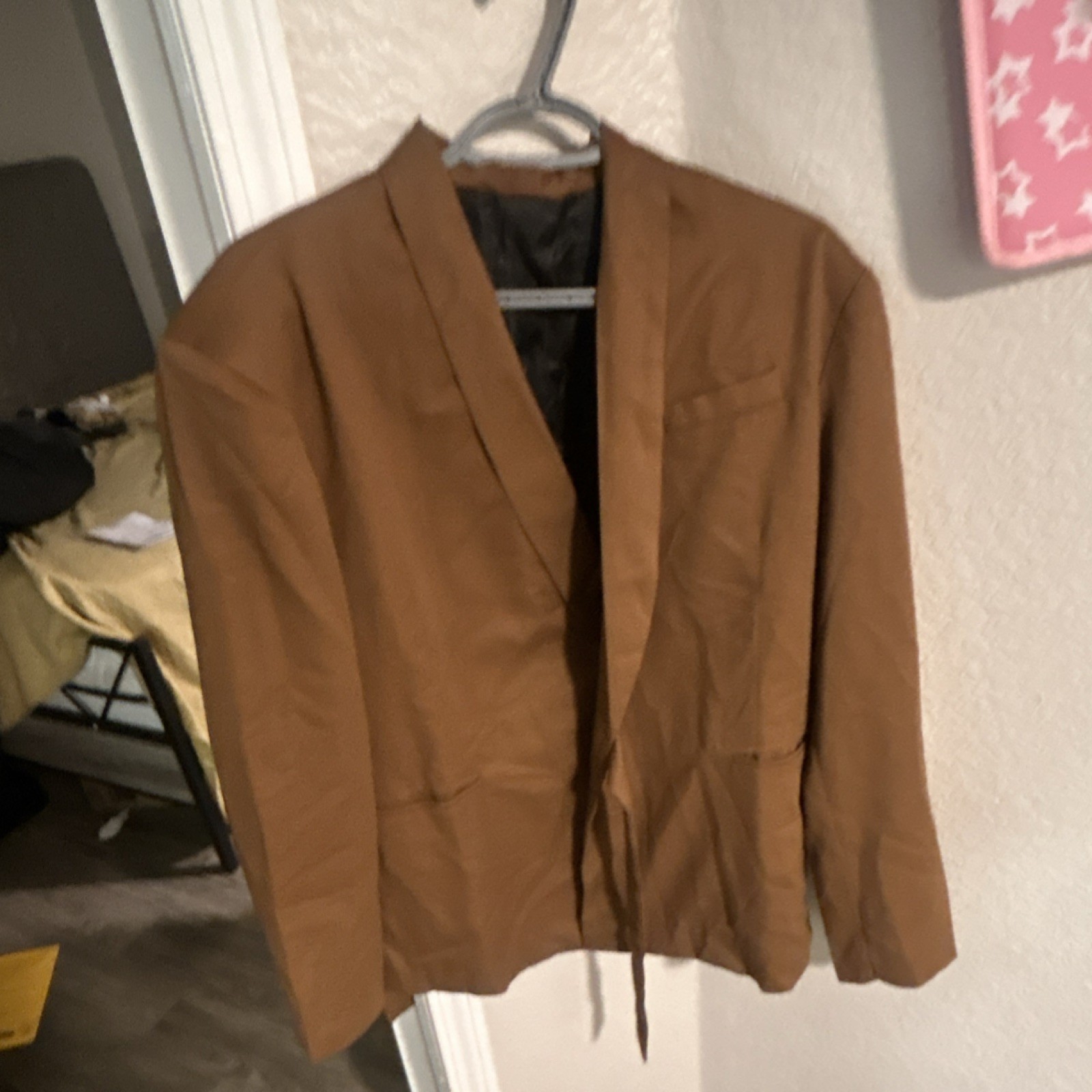 Men's Brown 2-Piece Solid Suit Set Short Jacket Shawl Lapel Regular